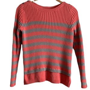 Croft & Barrow Striped Gray Light Orange Sweater Size Small